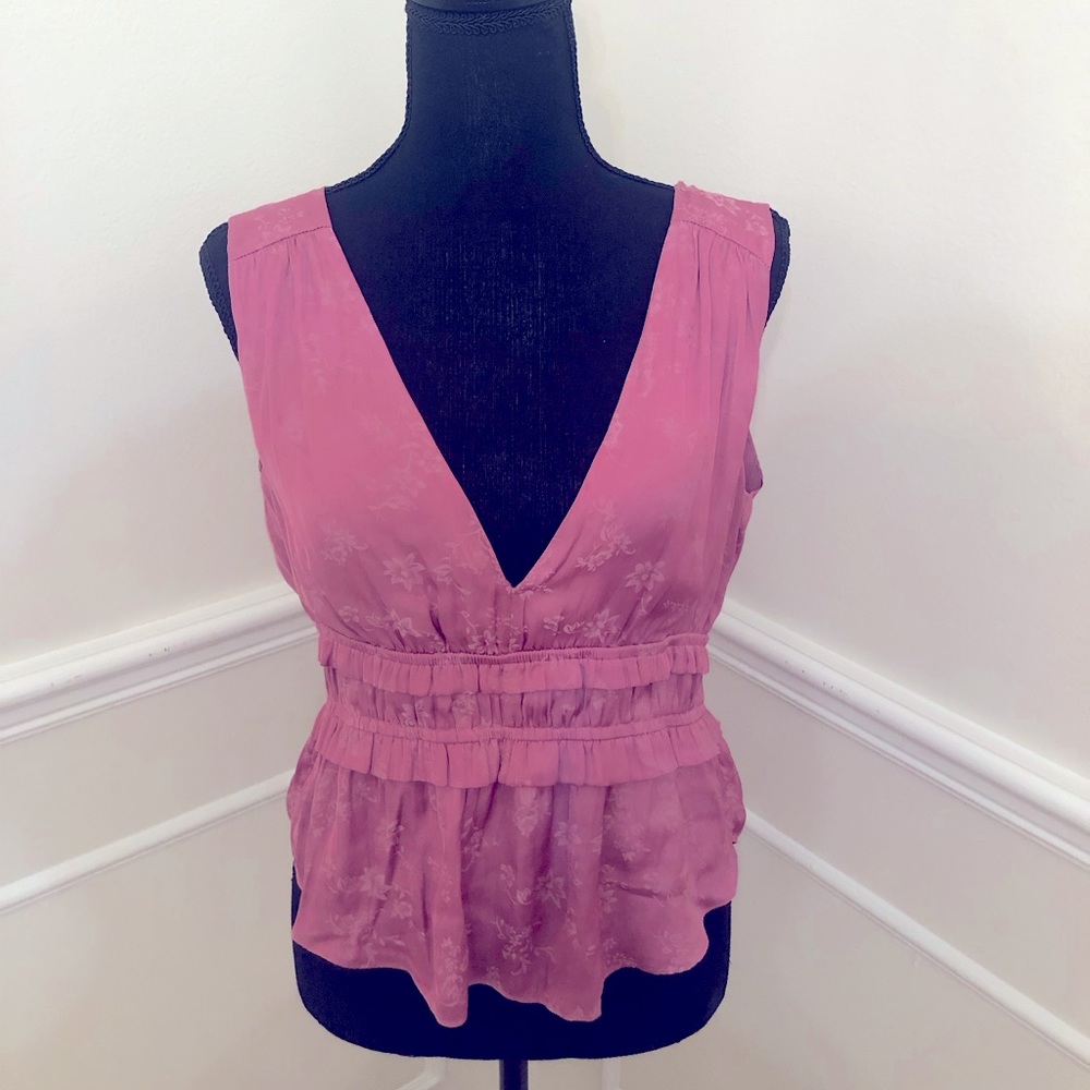Purple pink satin deep v top